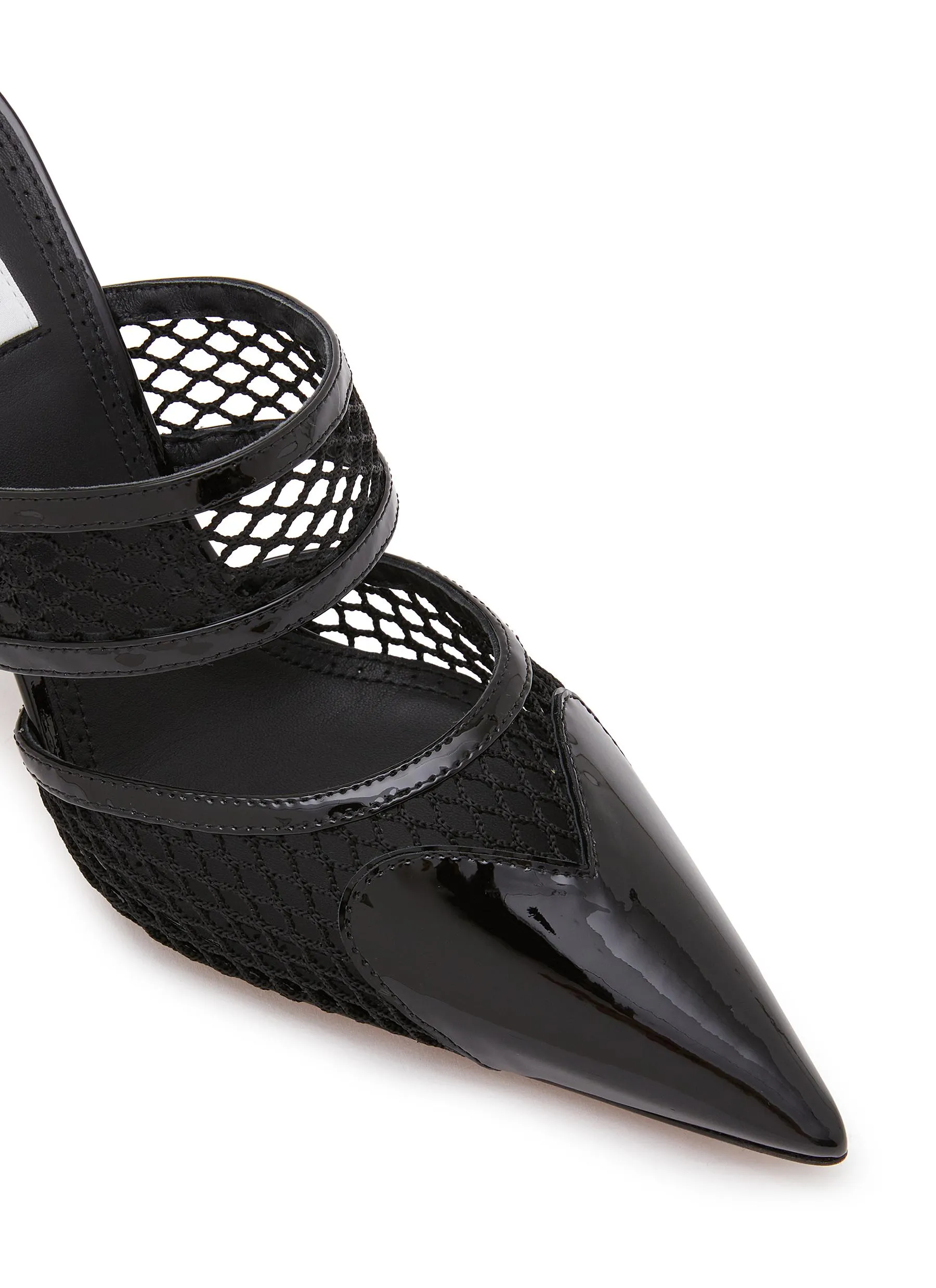 -----------ALAÏA ---- ------------ ----Le Coeur 90 Patent Leather Fishnet Heeled Mules --