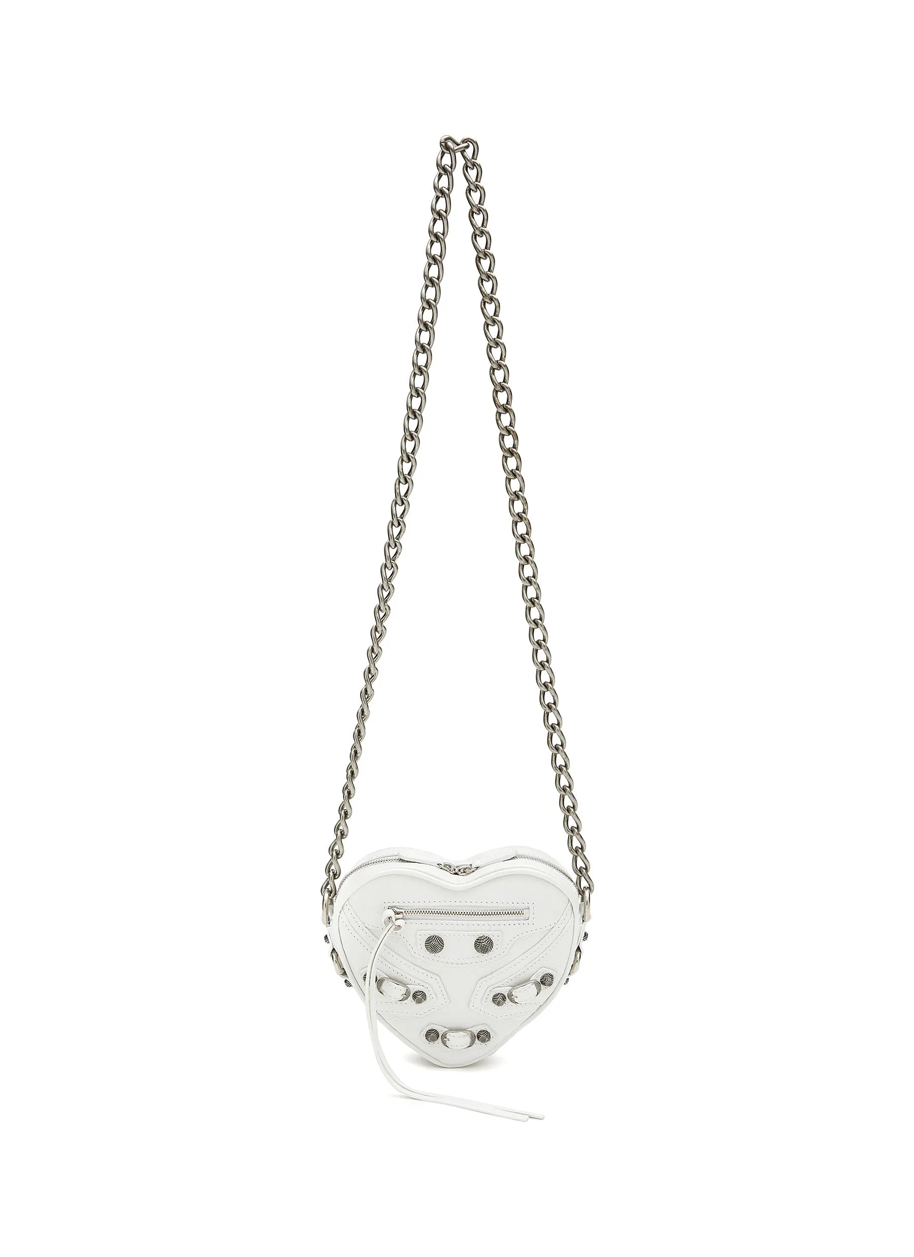 -----------BALENCIAGA ---- ------------WHITE ----Mini ‘Cagole’ Heart Shape Arena Finish Leather Chain Crossbody Bag --