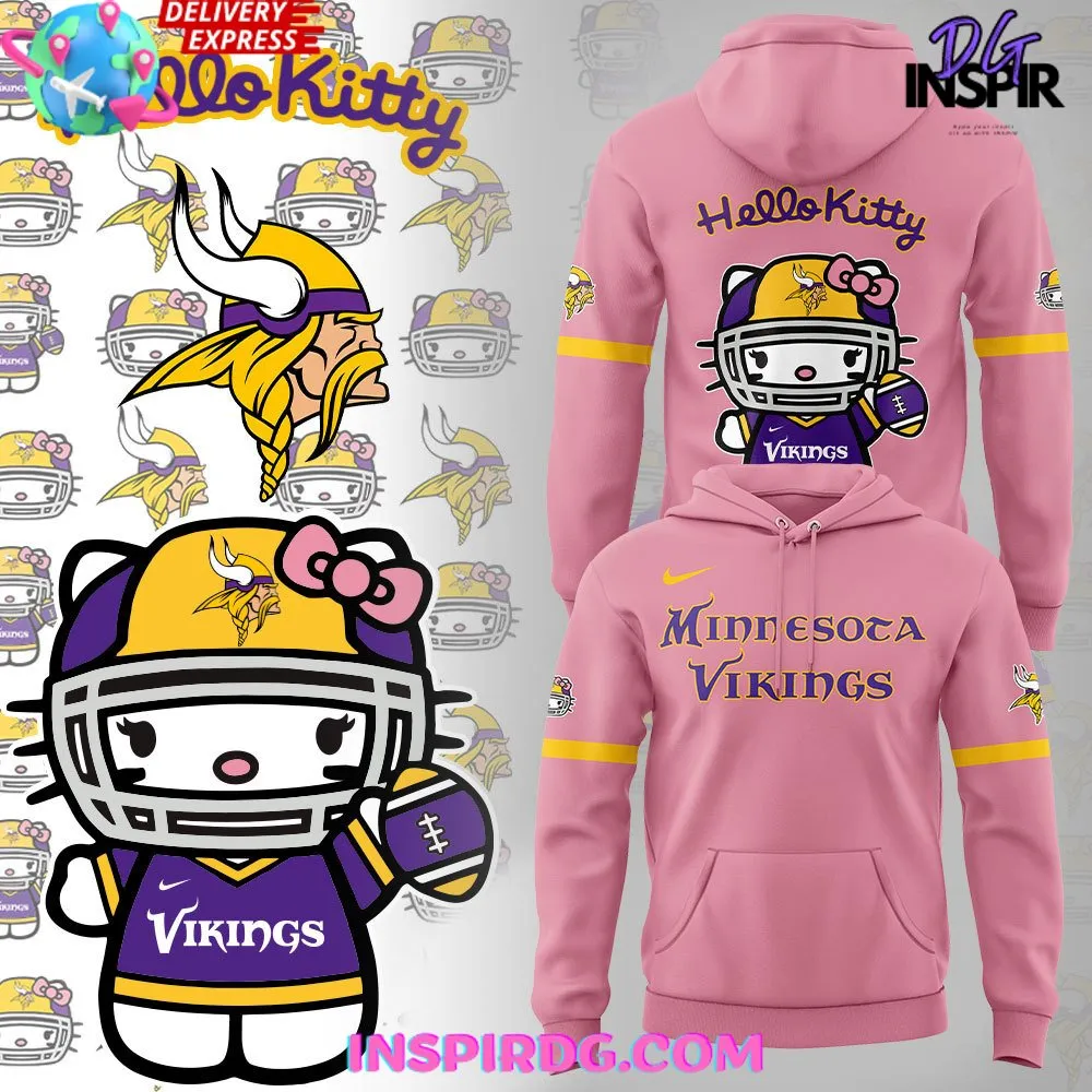 -Minnesota Vikings x Hello Kitty 2024 Pink Hoodie