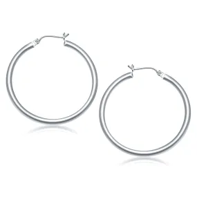 10k White Gold Polished Hoop Earrings (40 mm)-rx70747