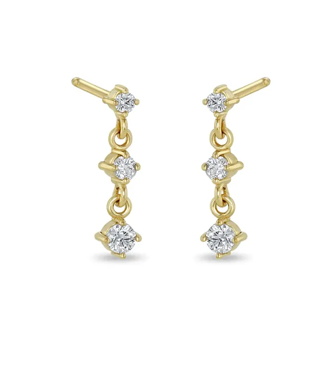 14K 3 LINKED GRADUATED PRONG DIAMOND DROP EARRINGS