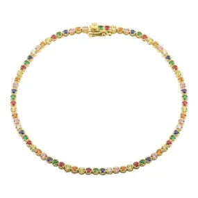 14K Yellow Gold Rainbow Tennis Bracelet