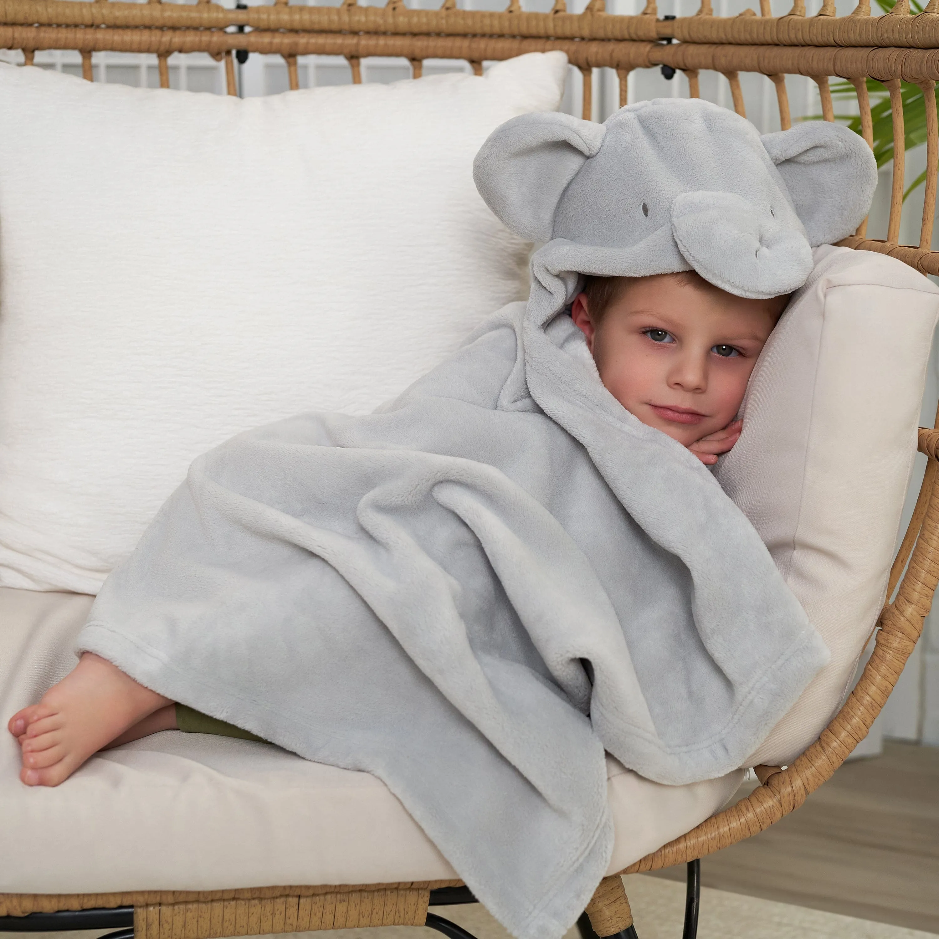 2-Piece Elephant Hooded Wearable Blanket & Security Blanket Set