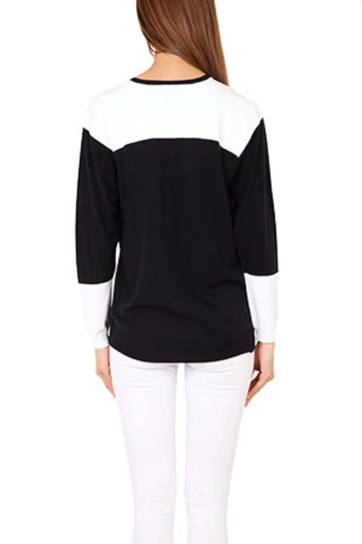 3.1. Phillip Lim Colorblock V Neck Pullover - Navy/White