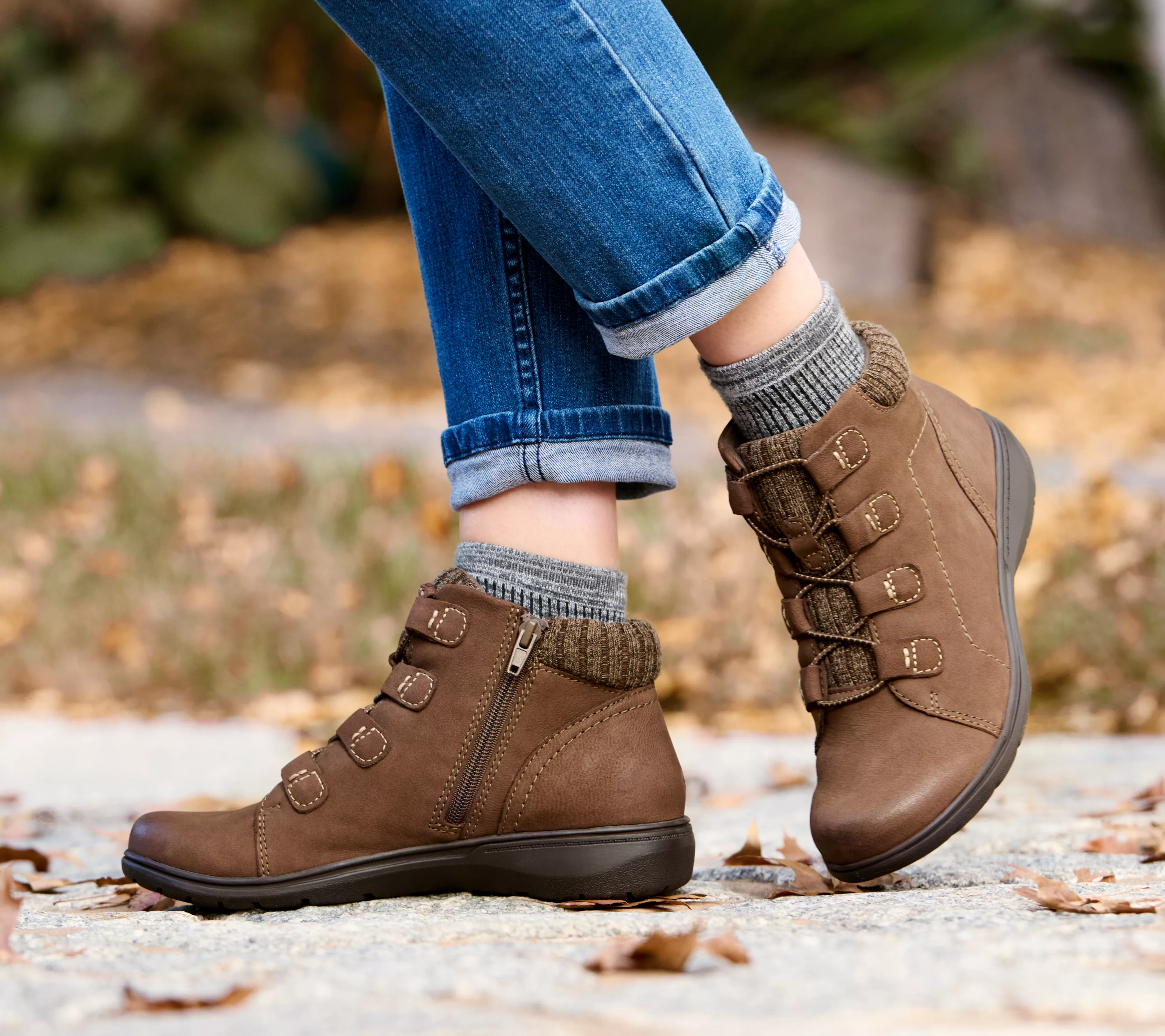 "As Is" Clarks Collection Leather & Knit Ankle Boot- Carleigh Jade