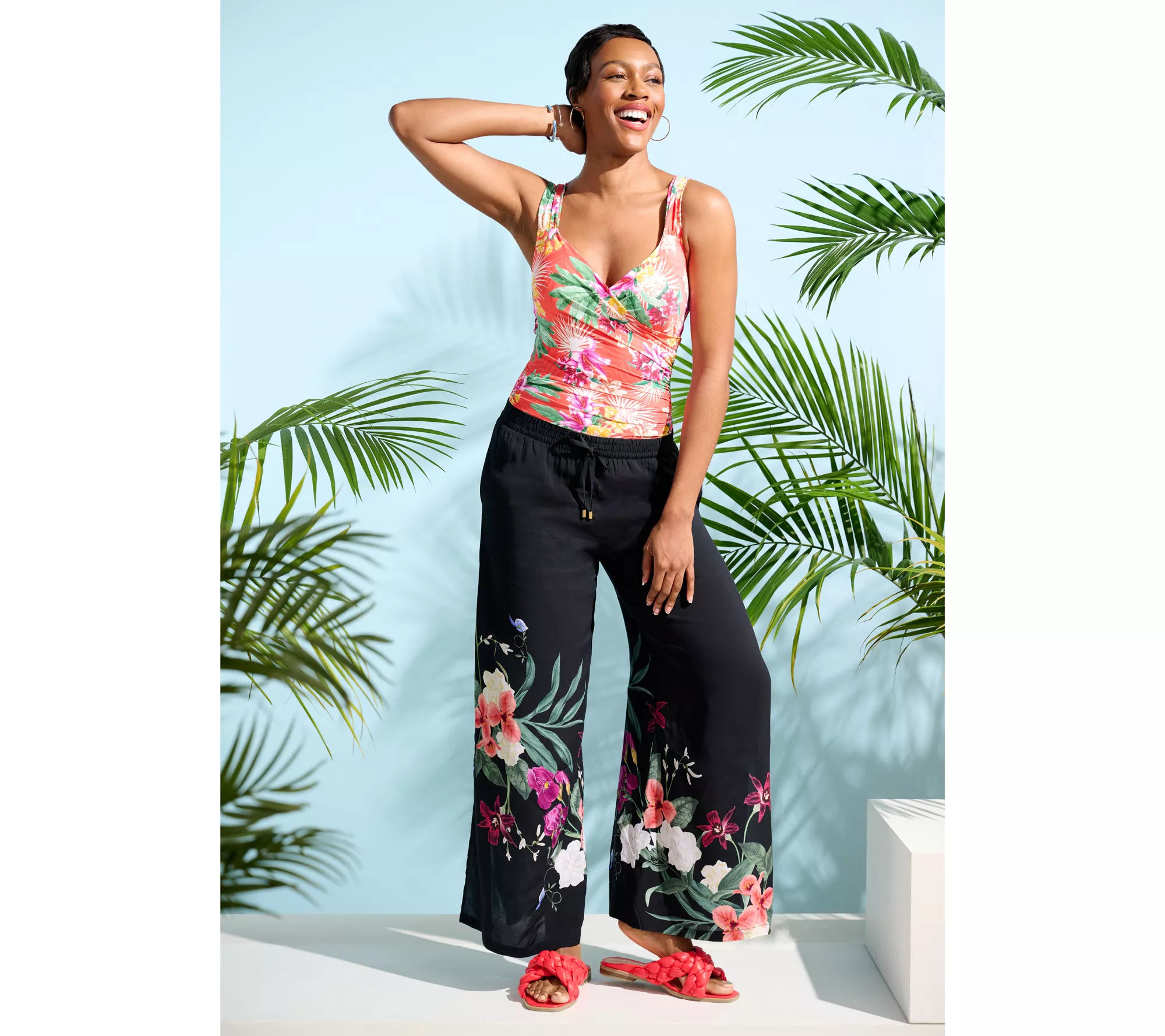 "As Is" Jantzen Regular Woven Pull-On Wide Leg Cover-Up Pants