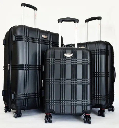 3Pc Luggage Set Hardside Rolling 4Wheel Spinner Upright Carryon Travel Abs Black