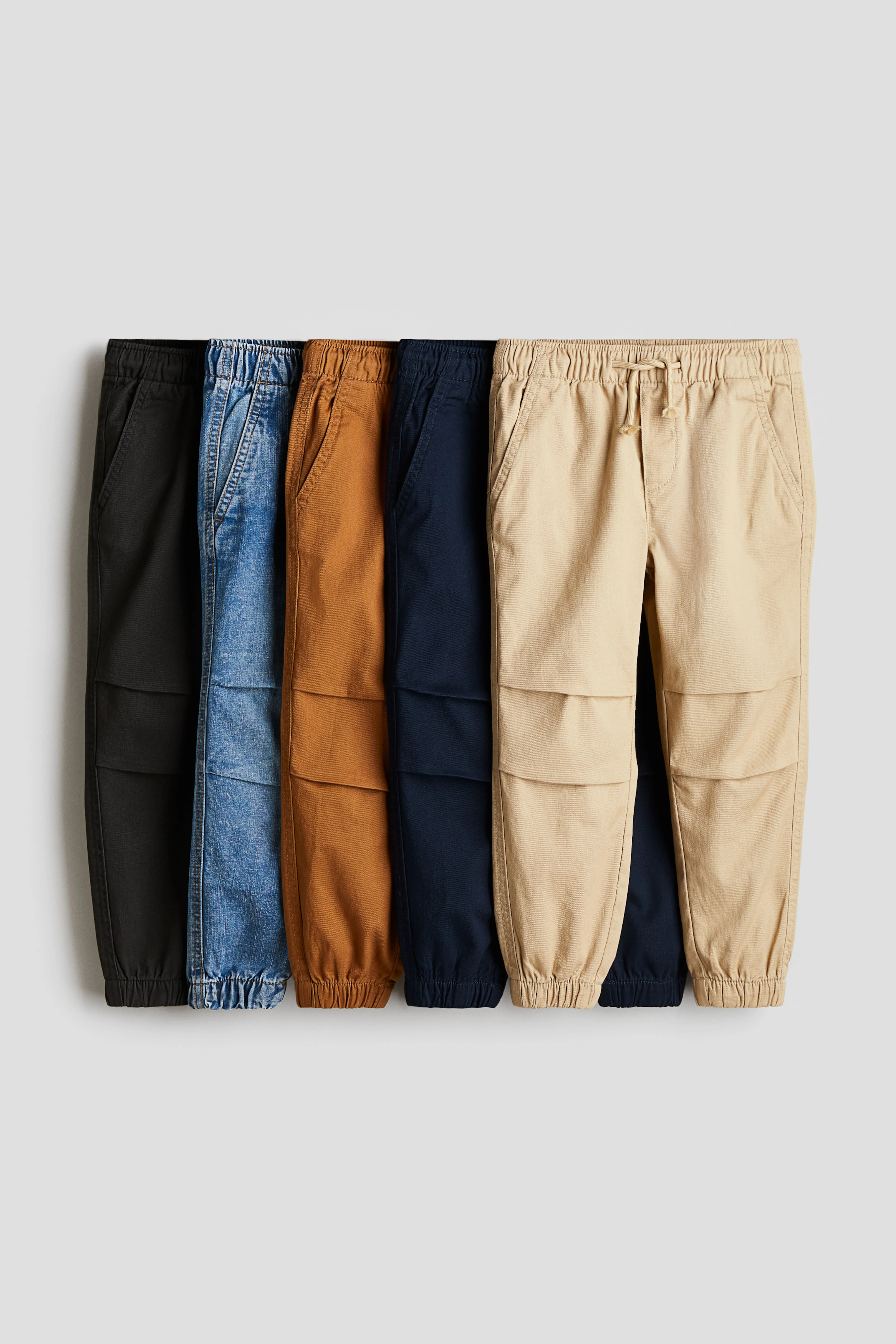 5-pack twill joggers - Regular waist - Long - Beige/Blue/Black - Kids | H&M GB
