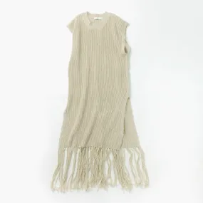 【50％OFF】CHIGNON（シニヨン） 畦編み フリンジ ロング ベスト / レディース トップス ニット クルーネック 無地 綿 コットン FRINGE LONG VEST【セール】