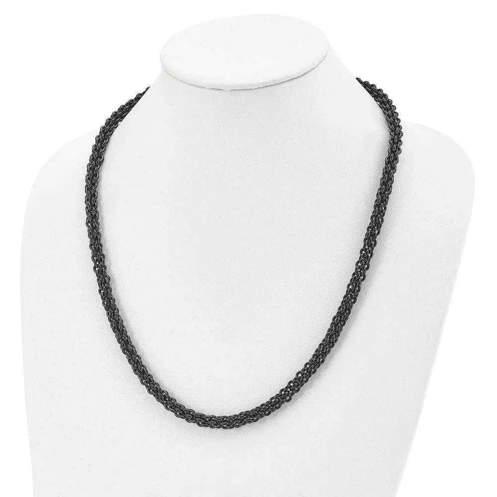 7mm Black Plated Stainless Steel Fancy Link Chain Necklace, 24 inch