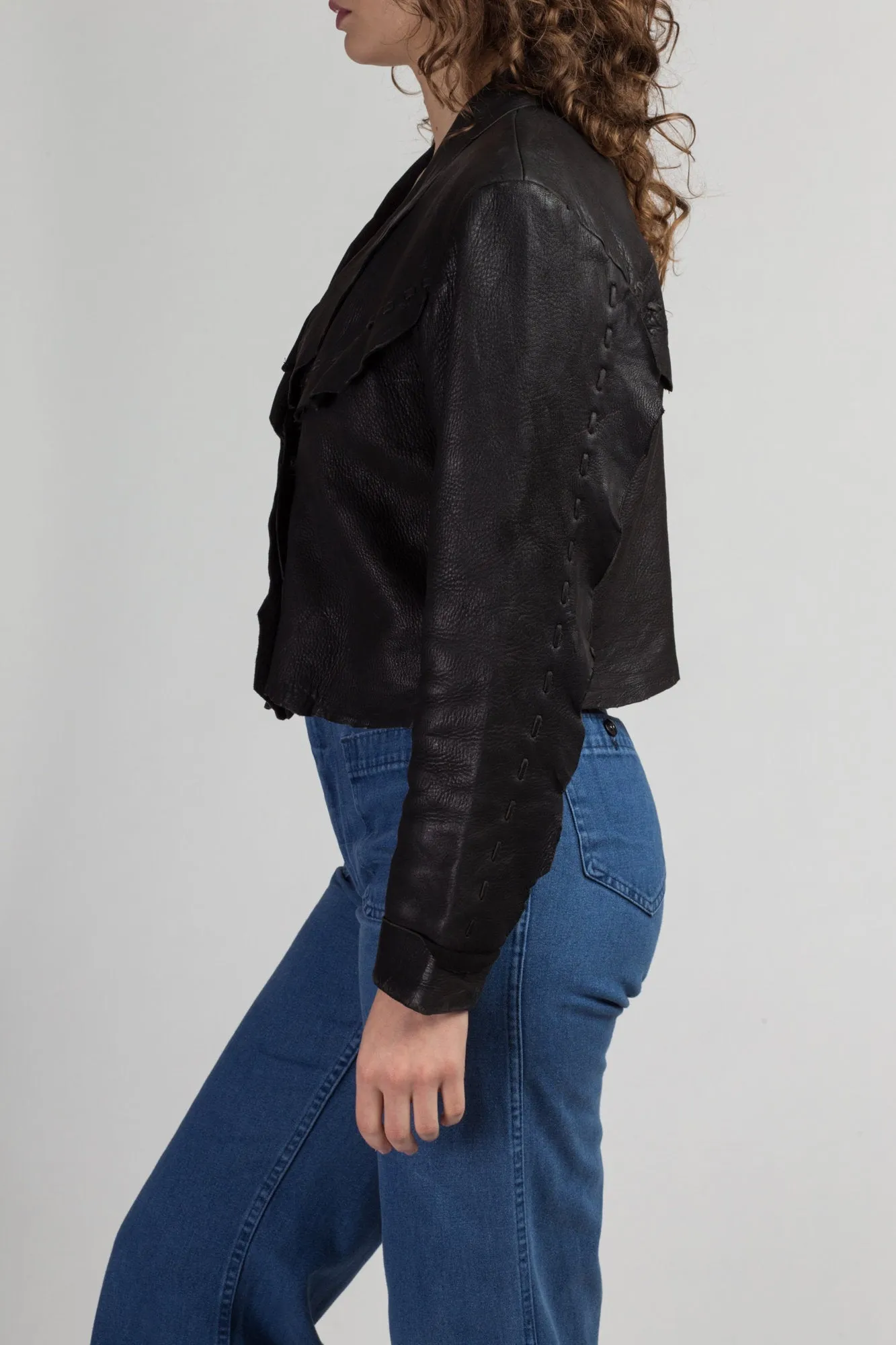 90s Zephyr Unlimited Raw Edge Cropped Leather Jacket - Medium