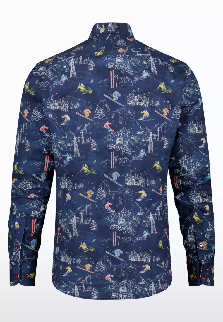 A Fish Named Fred Ski Theme Long Sleeve Shirt - Navy