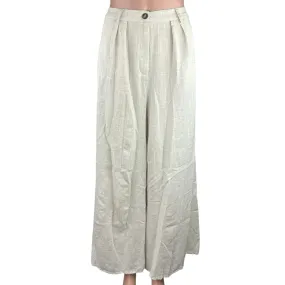 Aakaa Womens White Linen High Rise Front Pleated Flared Leg Trouser Pants Size S
