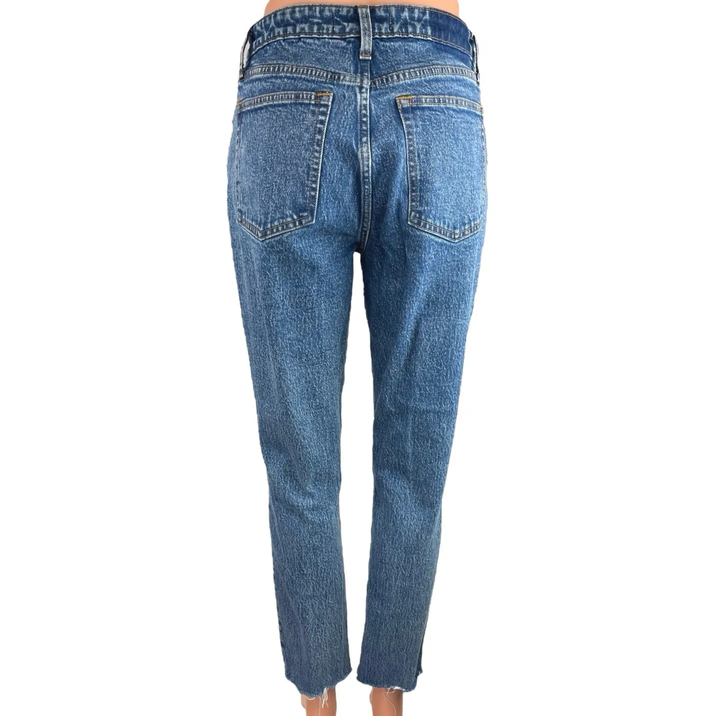 Abercrombie & Fitch Blue Medium Wash High Rise Raw Hem Curve Denim Jeans Size 6