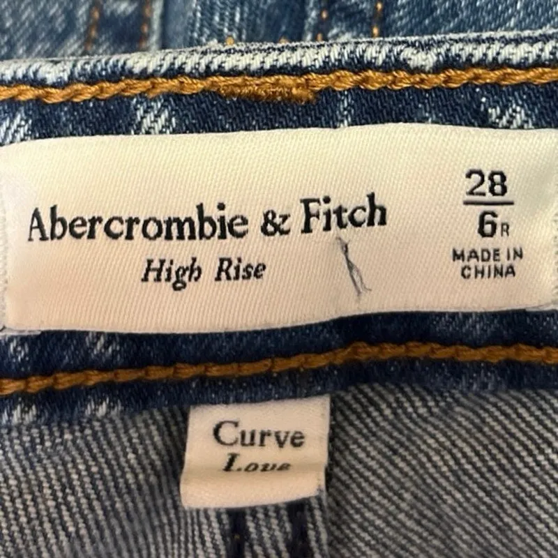 Abercrombie & Fitch Blue Medium Wash High Rise Raw Hem Curve Denim Jeans Size 6