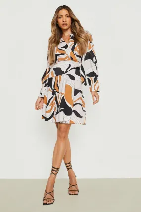 Abstract Print Wrap Skater Dress