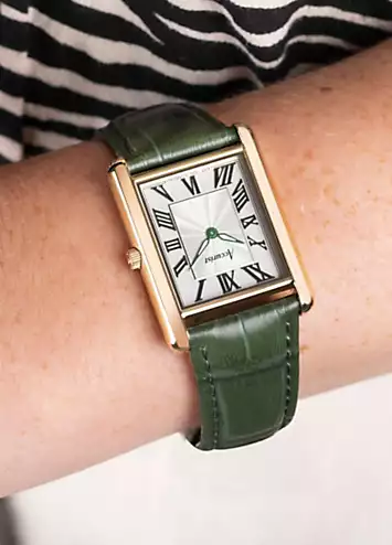Accurist Ladies Rectangle Green Leather Strap 26mm Watch | Grattan
