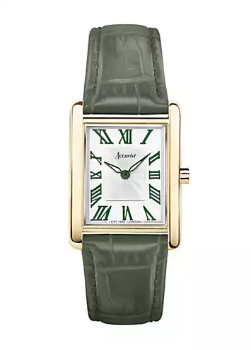Accurist Ladies Rectangle Green Leather Strap 26mm Watch | Grattan