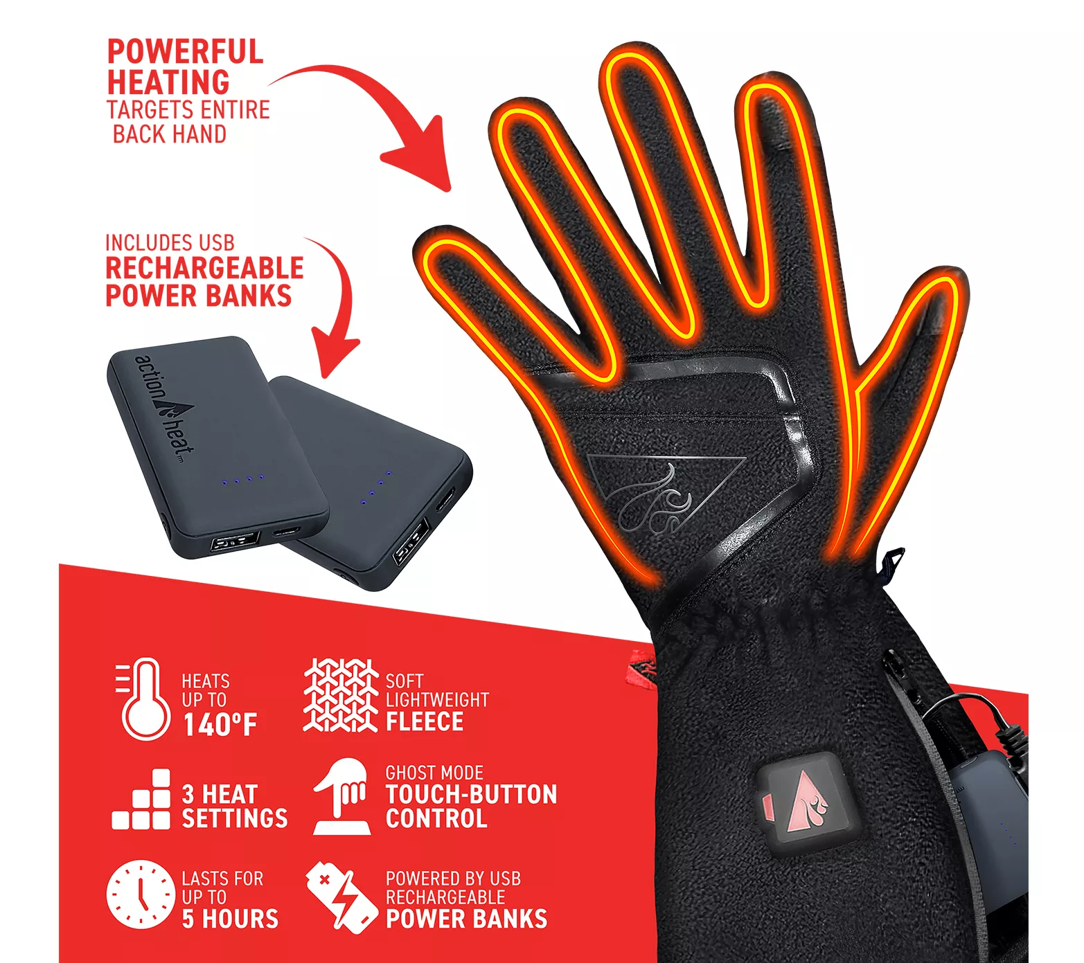 ActionHeat 5V Women's Slim-Fit Fleece Heated Gloves