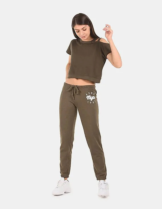 Aeropostale Women Olive Brand Applique Knit Joggers