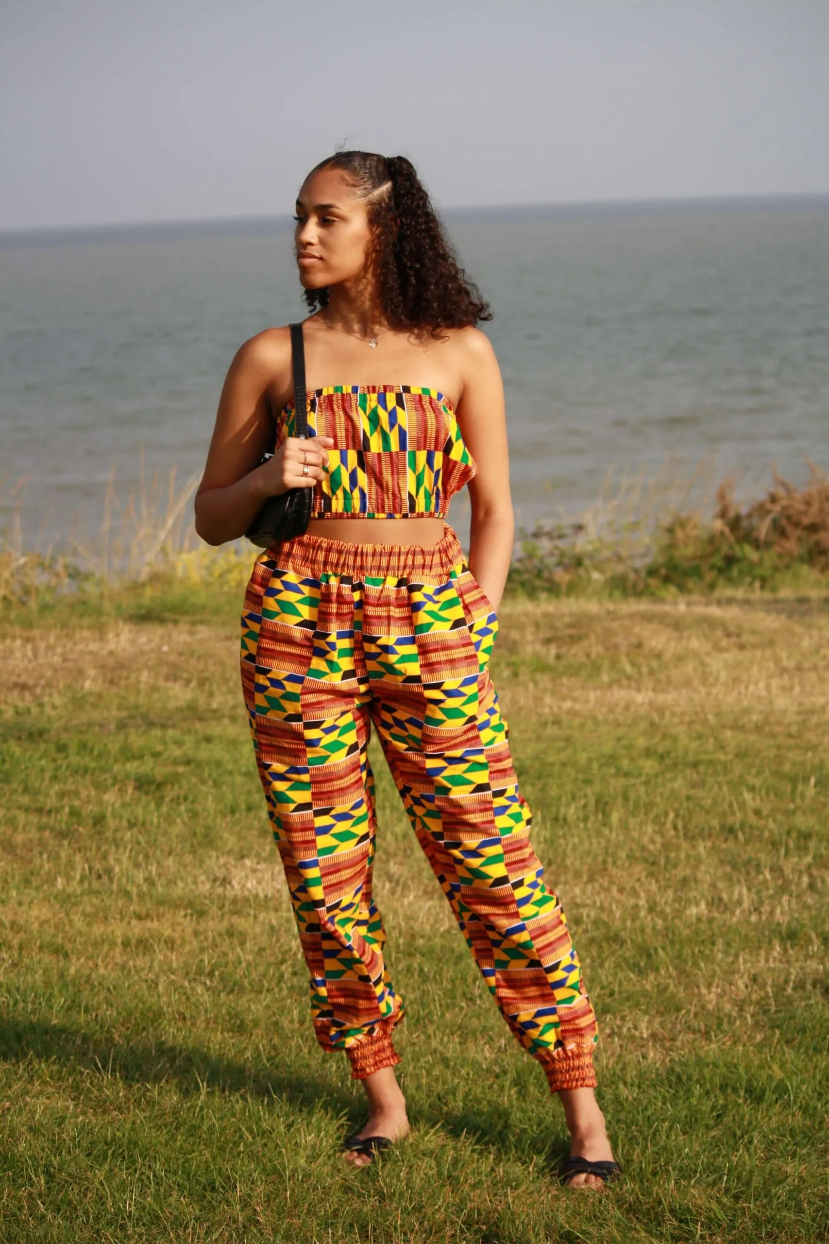African Kente Bandeau and Joggers Set - African Clothing Store | JT Aphrique