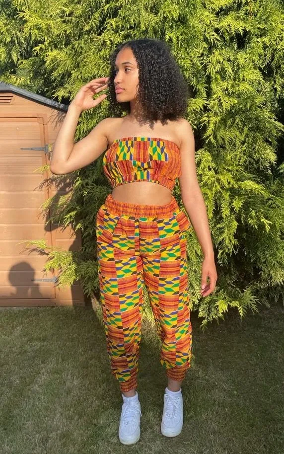 African Kente Bandeau and Joggers Set - African Clothing Store | JT Aphrique