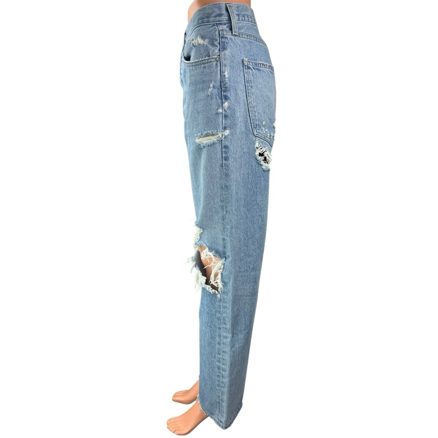 Agolde Women's Blue Light Wash Distressed Relaxed Straight Denim Jeans Size 29