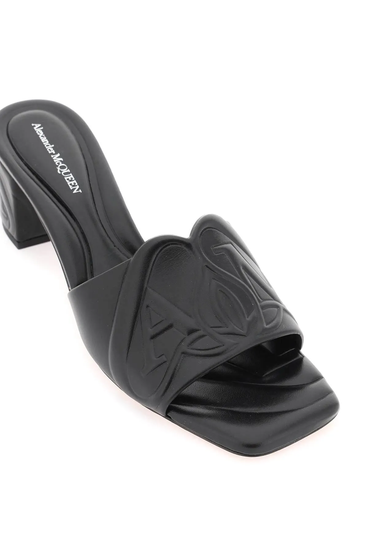 Alexander McQueen    Alexander Mcqueen Embossed Logo Leather Mules