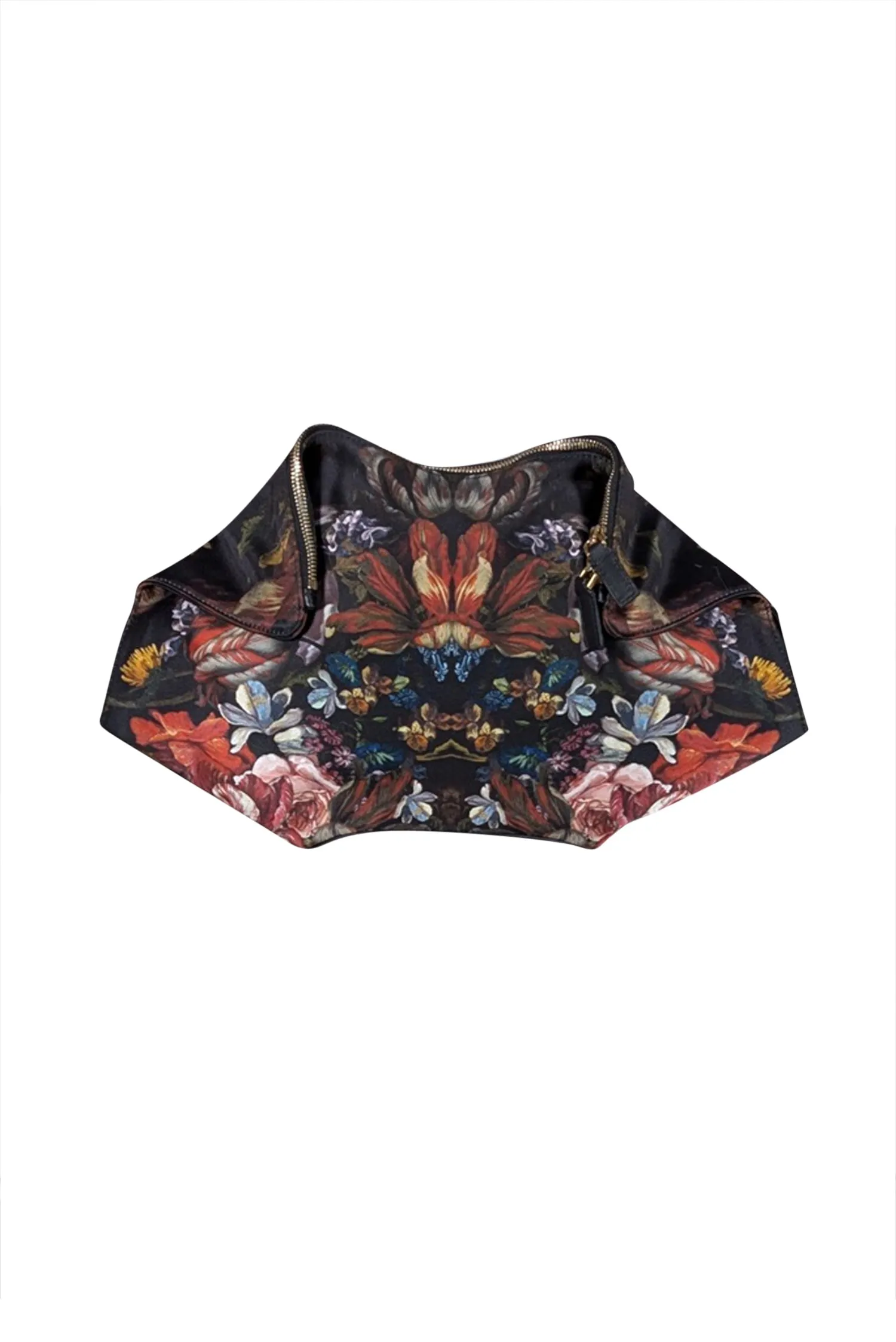 Alexander McQueen - Black w/ Red & Blue Floral Print Satin Manta Clutch Bag