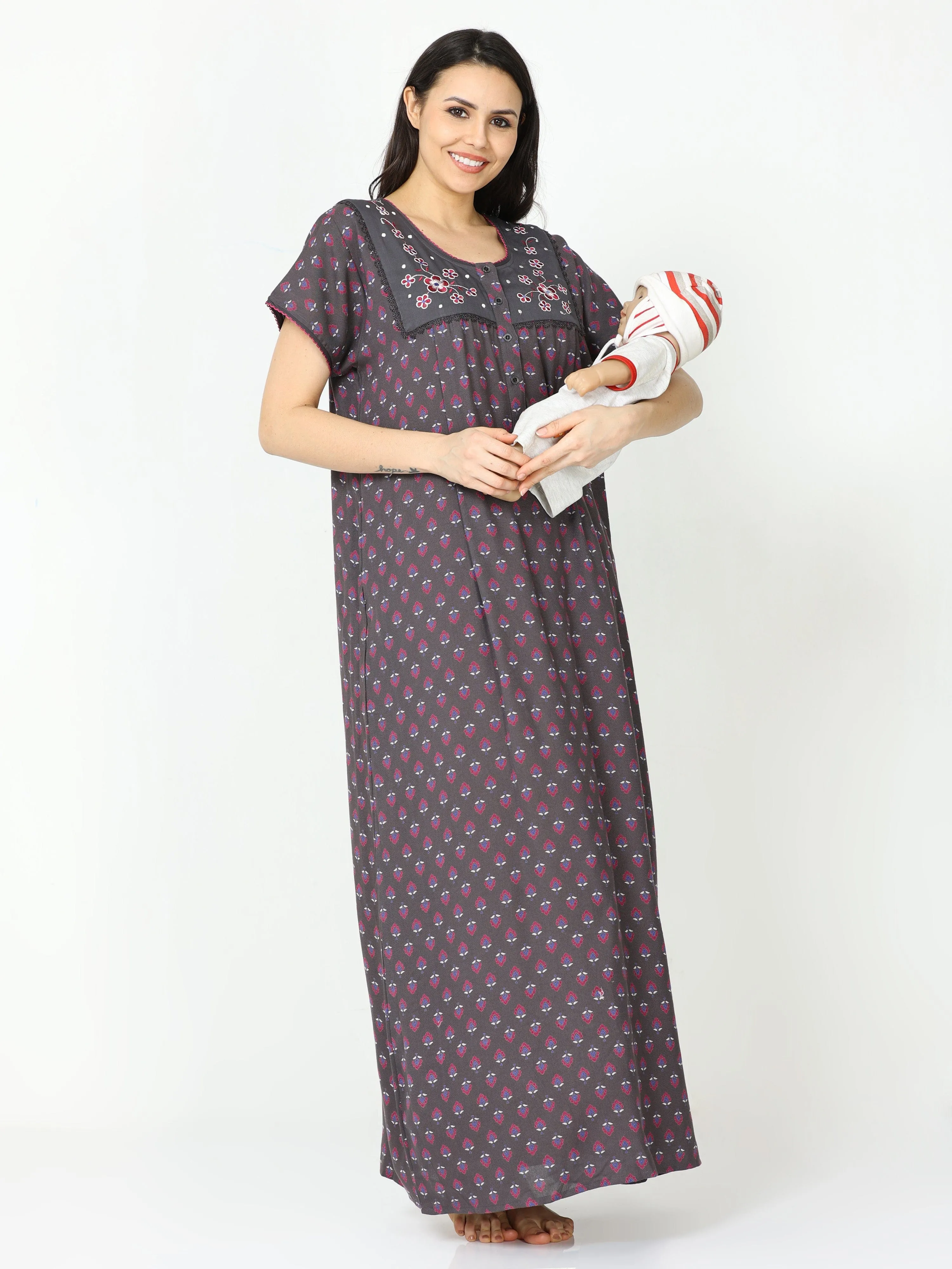 Alpine Maternity Feeding Nighty Grey