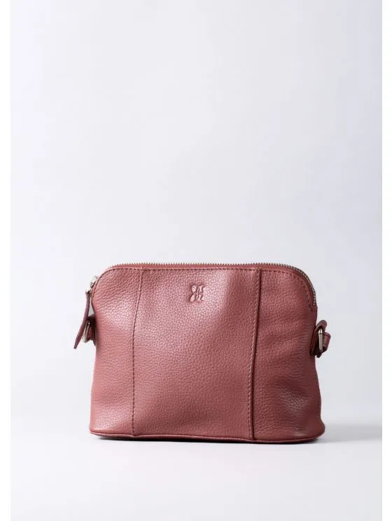Alston Curved Leather Cross Body Bag in Raspberry Pink