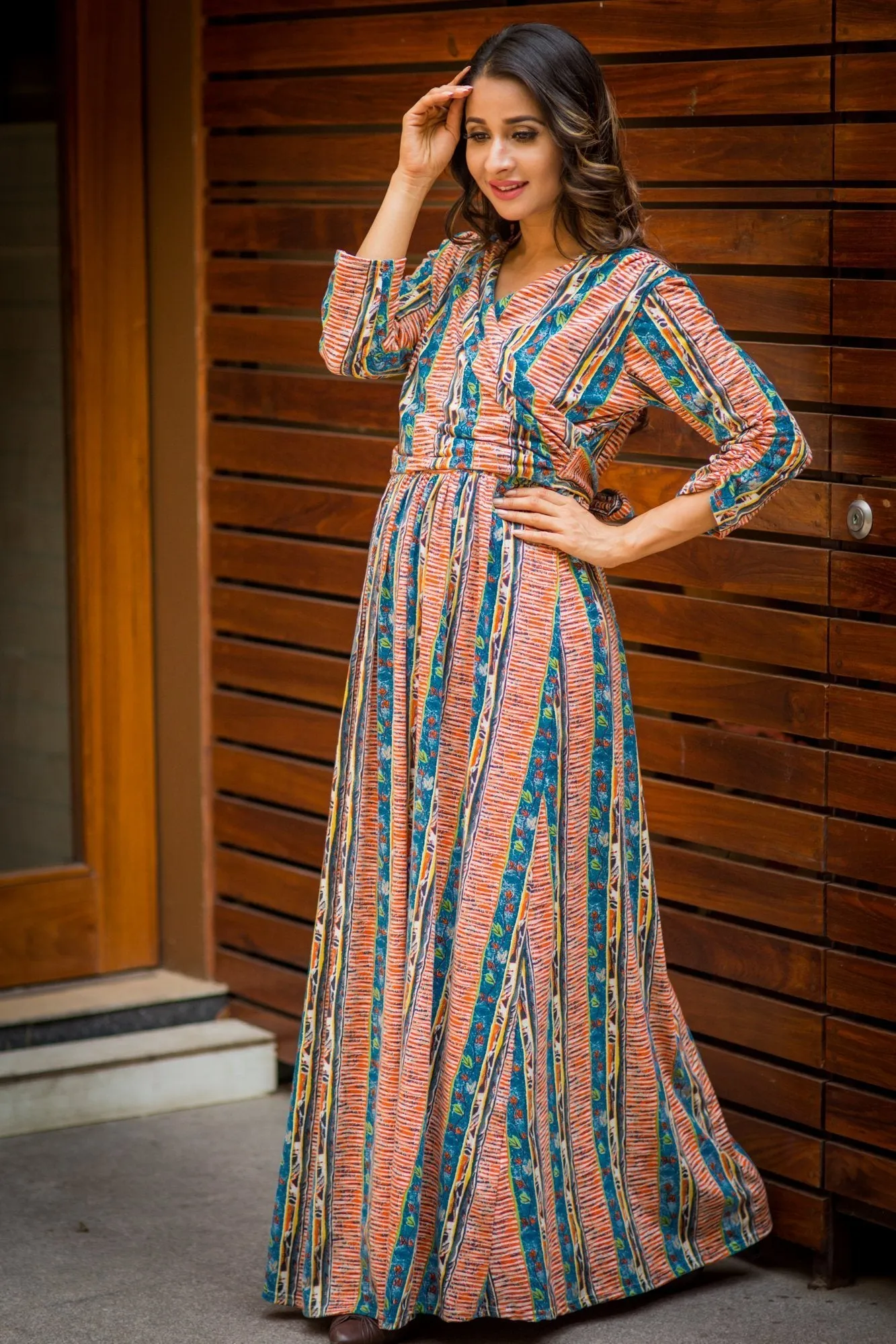 Amber Printed Lycra Maternity & Nursing Maxi Wrap Dress