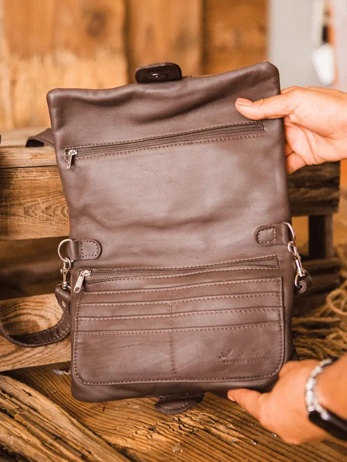 American West 7738078 Ladies Grab-and-Go Foldover Crossbody Brindle Hair-On Brown
