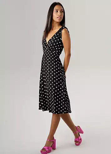 Aniston Spot Print V-Neck Sleeveless Wrap Midi Dress | Grattan