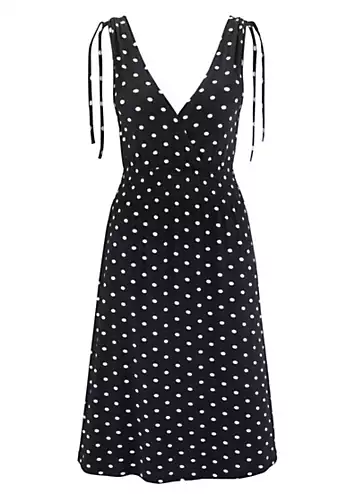 Aniston Spot Print V-Neck Sleeveless Wrap Midi Dress | Grattan