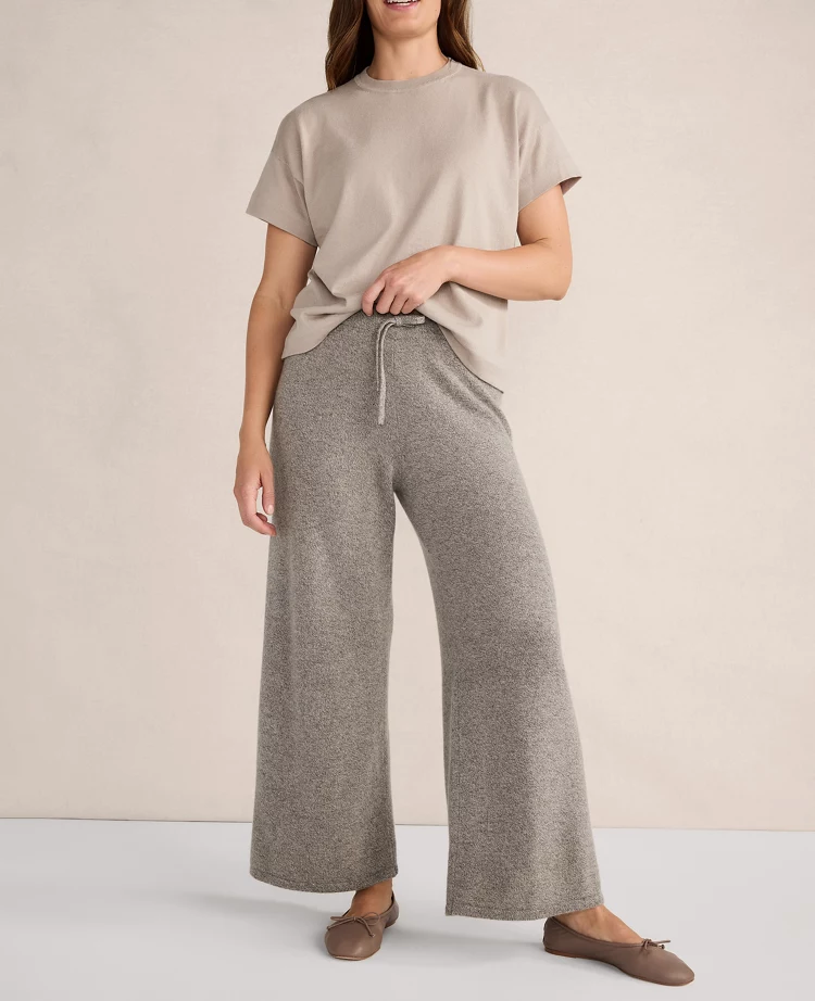 Ann Taylor Haven Well Within Cashmere Wide Leg Pants Porcini Heather Women's