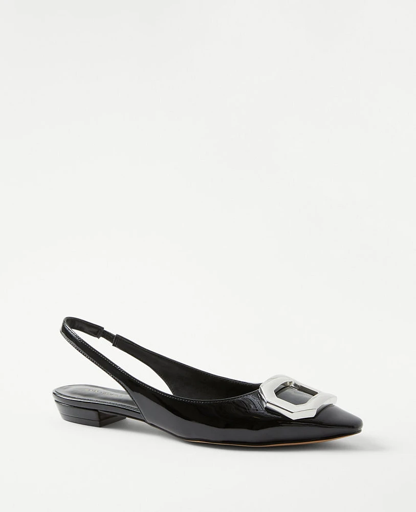 Ann Taylor Patent Buckle Slingback Flats Size 6 Black Women's
