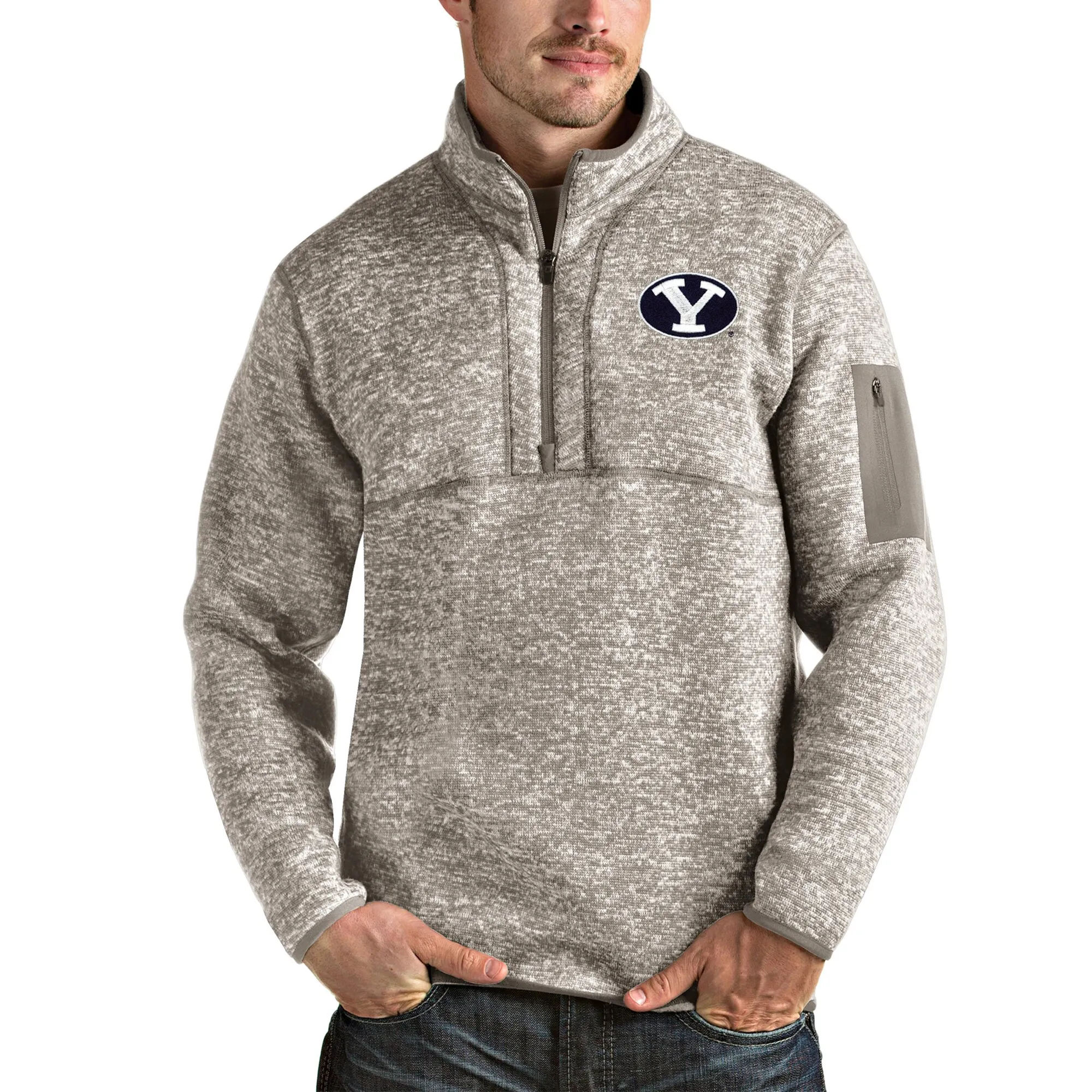 Antigua BYU Cougars Oatmeal Fortune Half-Zip Pullover Jacket