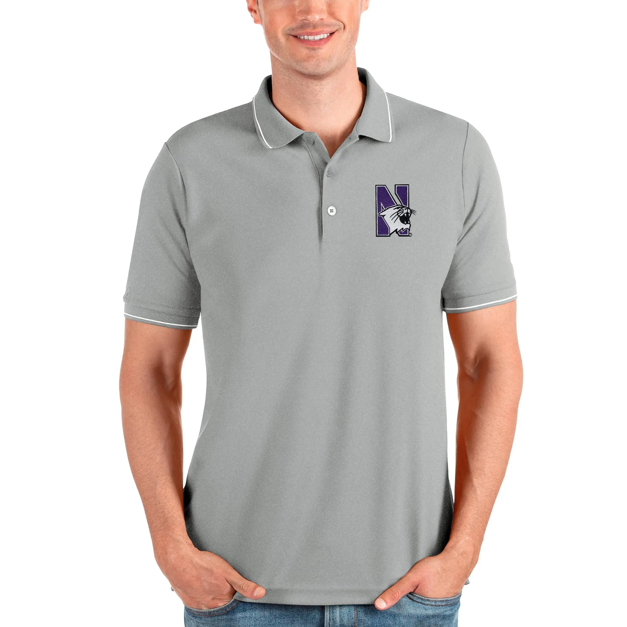 Antigua Northwestern Wildcats Gray Affluent Polo