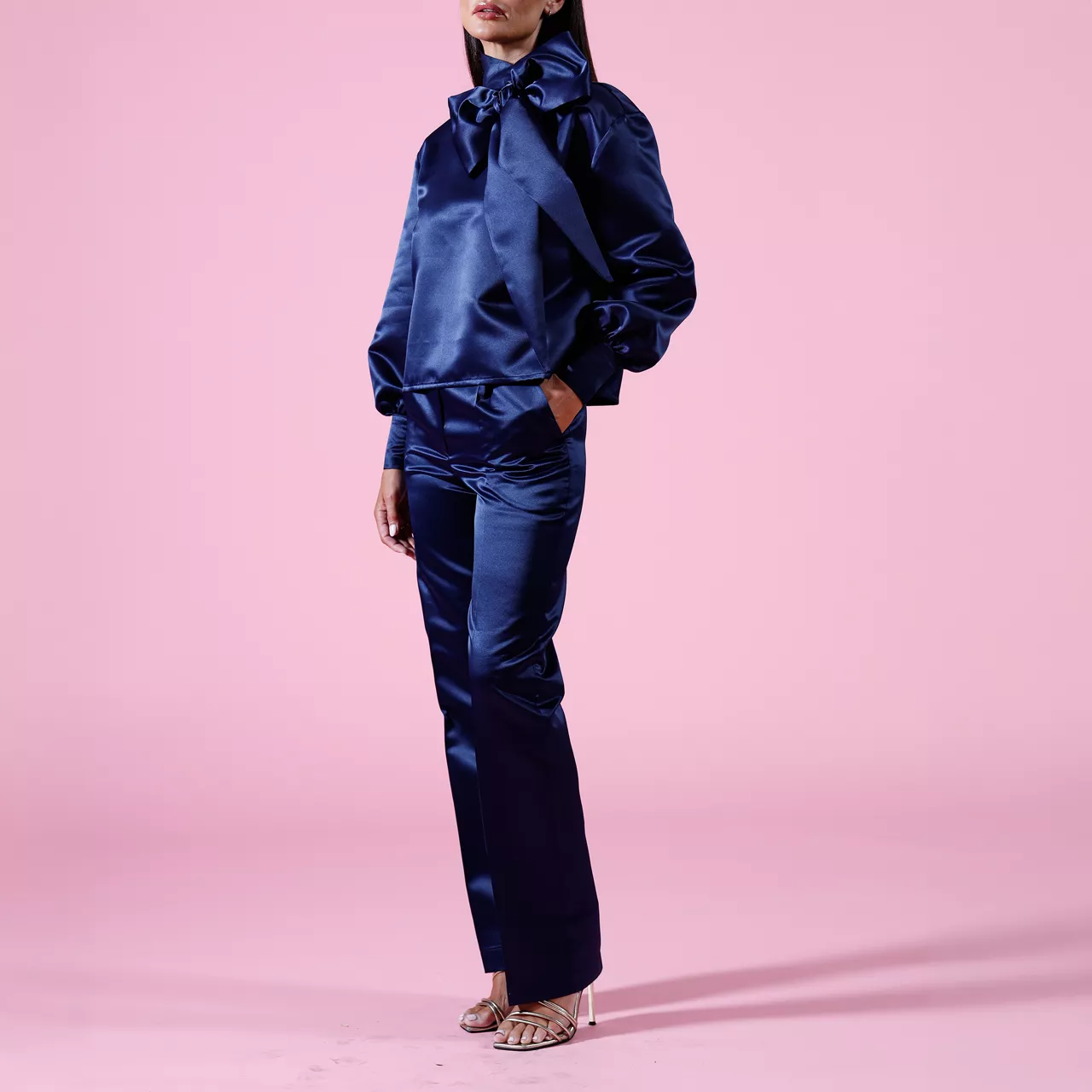 AOIFE MCNAMARA Duchess Satin Straight Leg Trousers - Navy