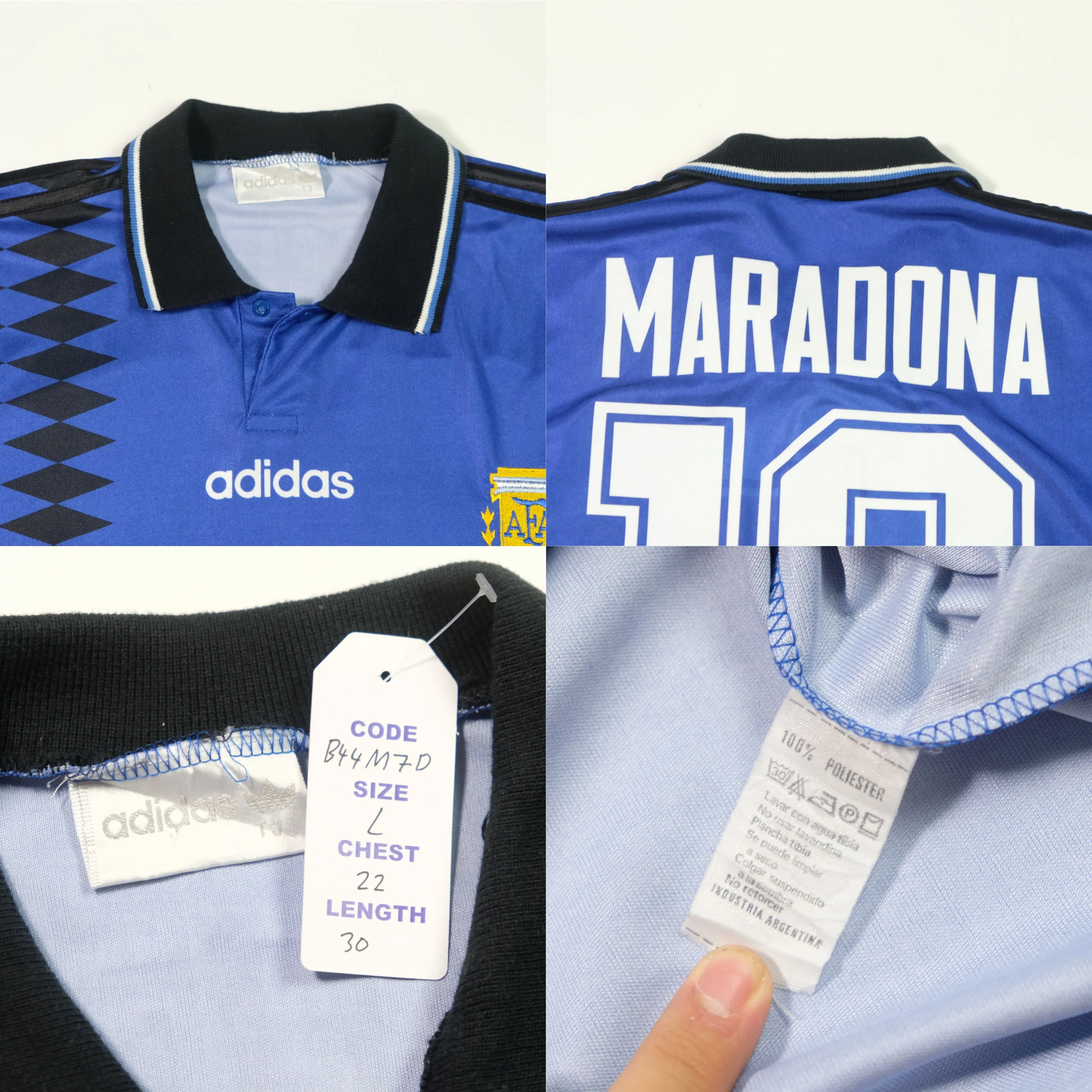 Argentina Original Maradona 10 1994 Adidas Away Football Shirt Large