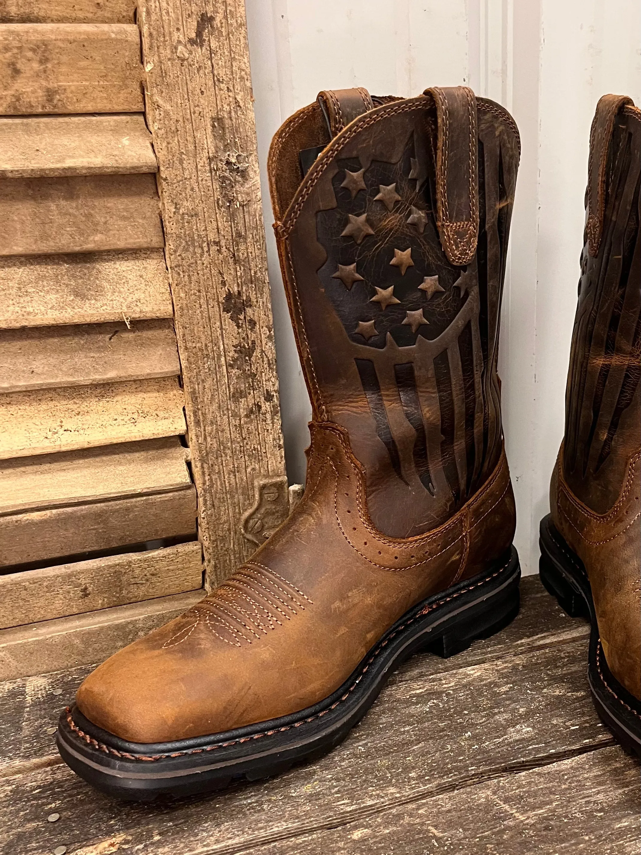 Ariat Men's Sierra Shock Shield Patriotic Brown Cowboy Work Boot 10044505