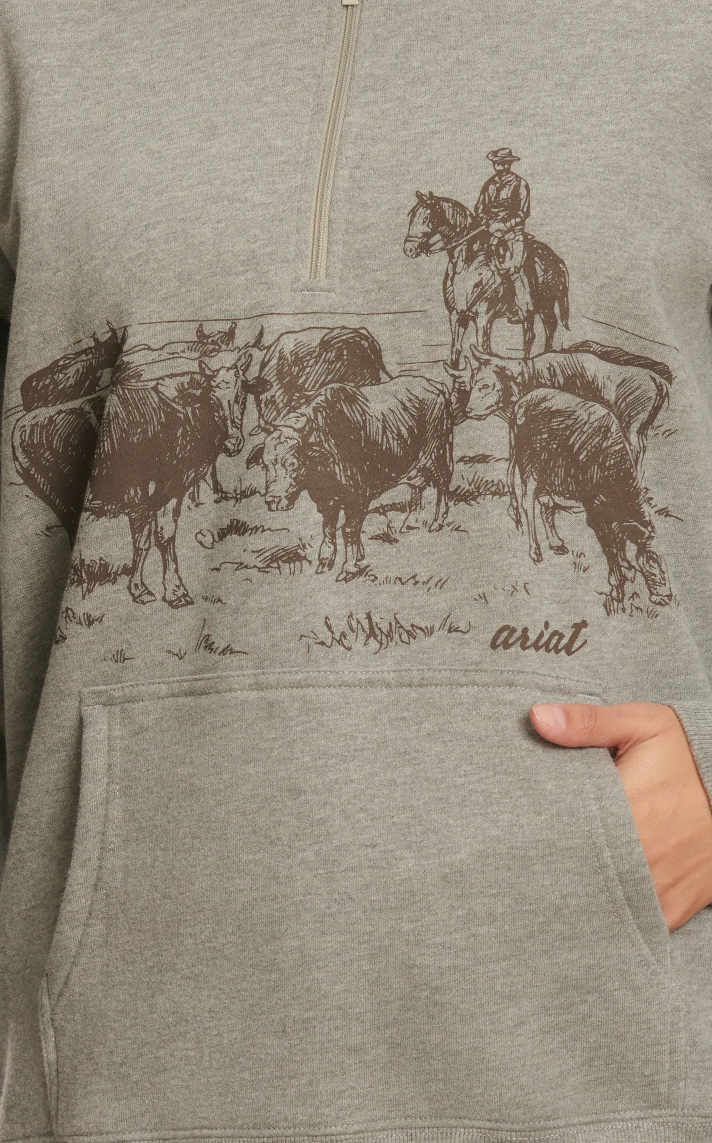 Ariat Women's Grey & Cattle Logo 1/2 Zip Pullover 