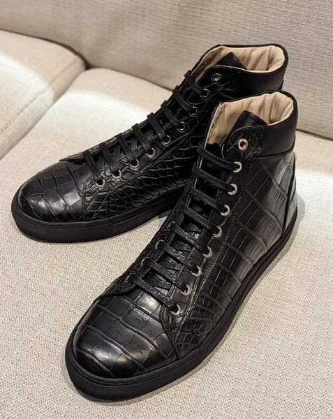 Ascot High Boot Sneakers - Black Crocodile