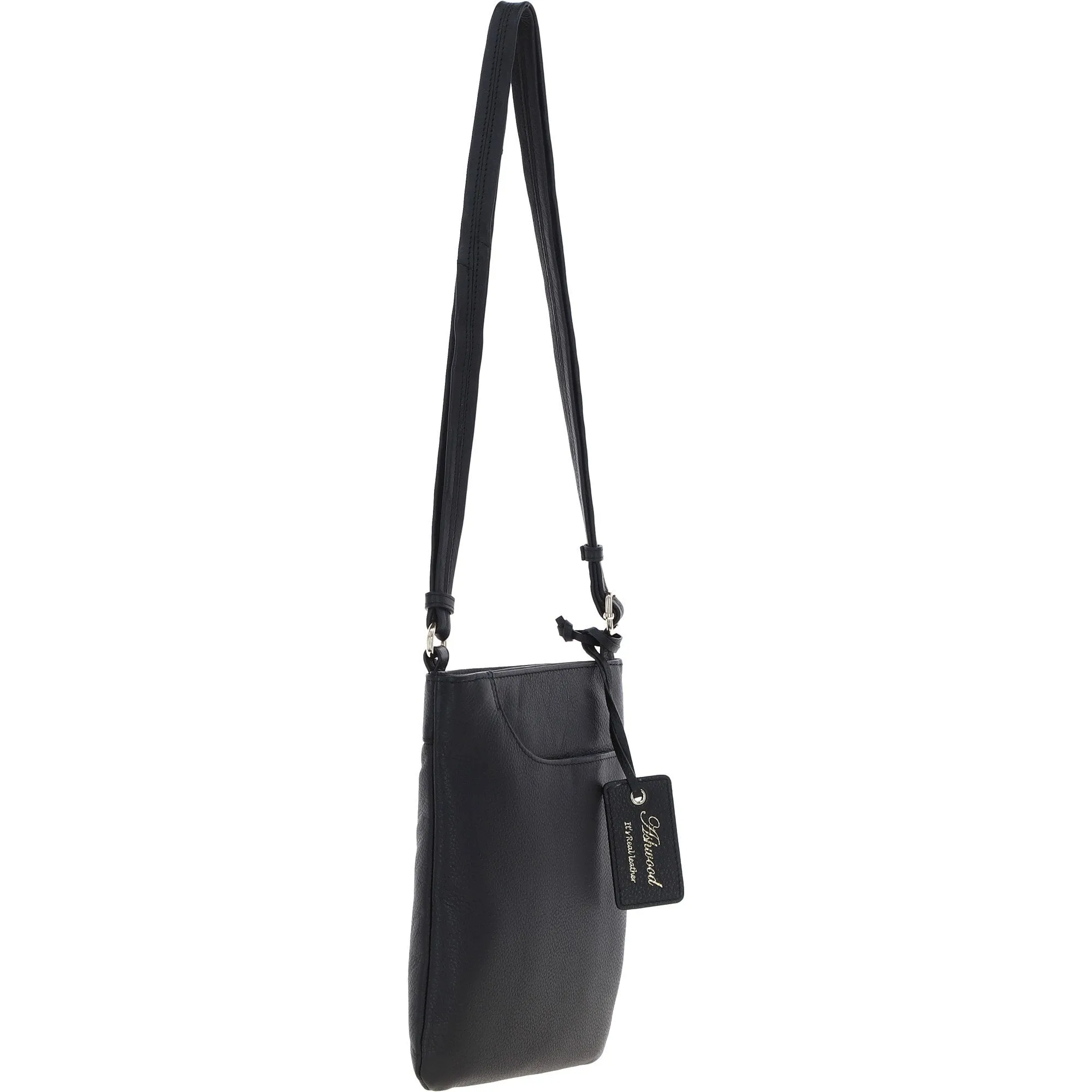 Ashwood Curve  Zip Top Leather Cross Body Bag Black: 63028