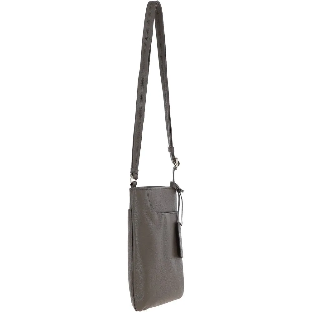 Ashwood Curve  Zip Top Leather Cross Body Bag  Gray: 63028