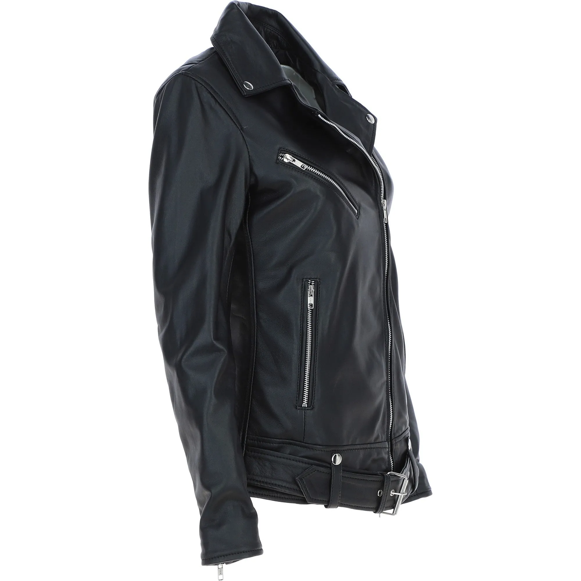 Ashwood Ladies Leather Longline Biker Jacket Black: LLB