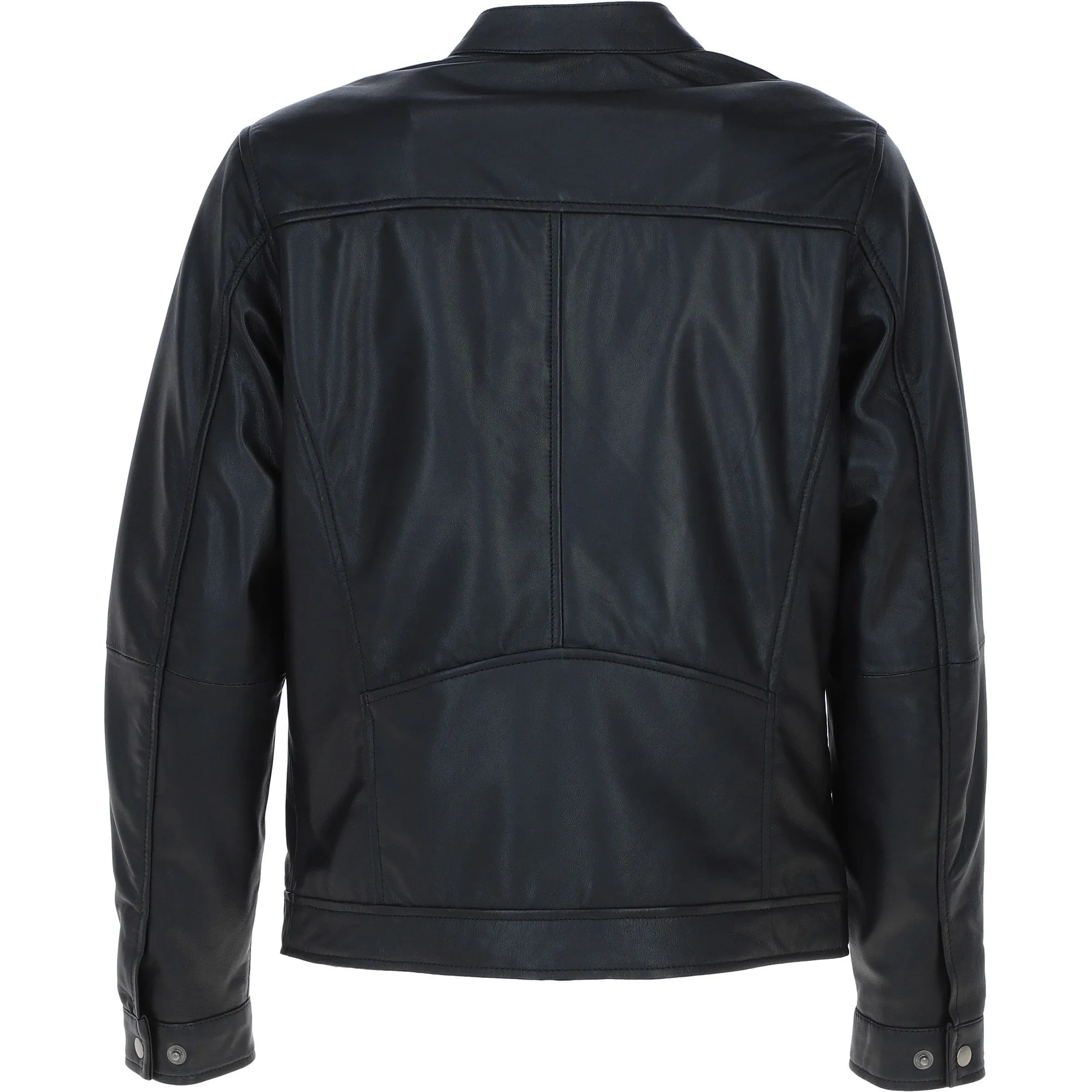 Ashwood Leather Studded-Button Collar Men's Biker Jacket Black: NH-3