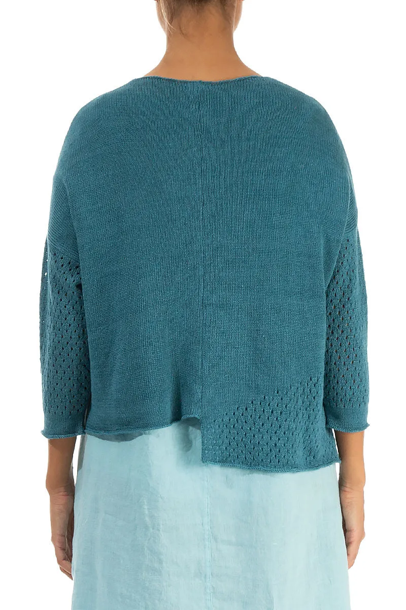 Asymmetric Teal Linen Jumper