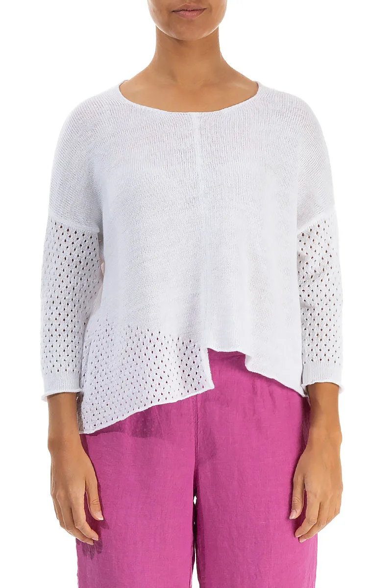 Asymmetric White Linen Jumper